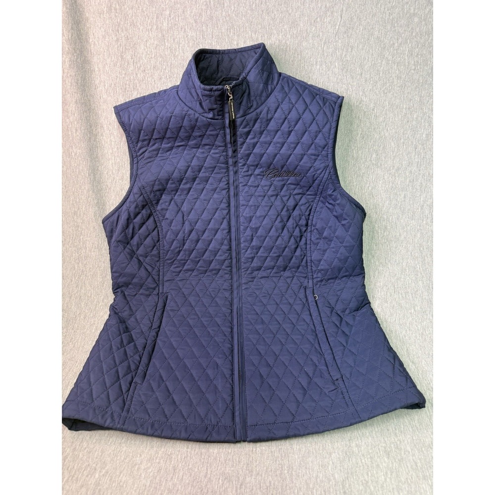 Cadillac Women's Quilted Puffer Vest Navy Blue Full Zip Lightweight Size M